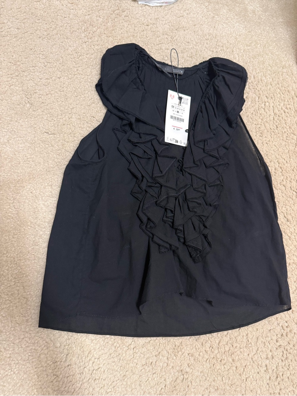 Zara NWT Black Ruffle Sleeveless Blouse Size Medium